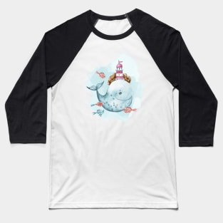 Watercolor cute whale and fish illustration Baseball T-Shirt